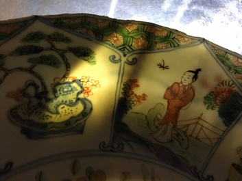 A Chinese famille verte "Provinces" dish with the arms of France, Kangxi/Yongzheng